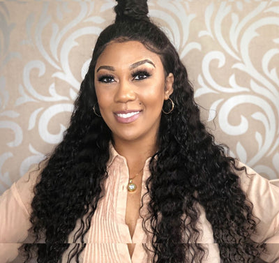 Defined curl deep wave HD lace wig natural finish